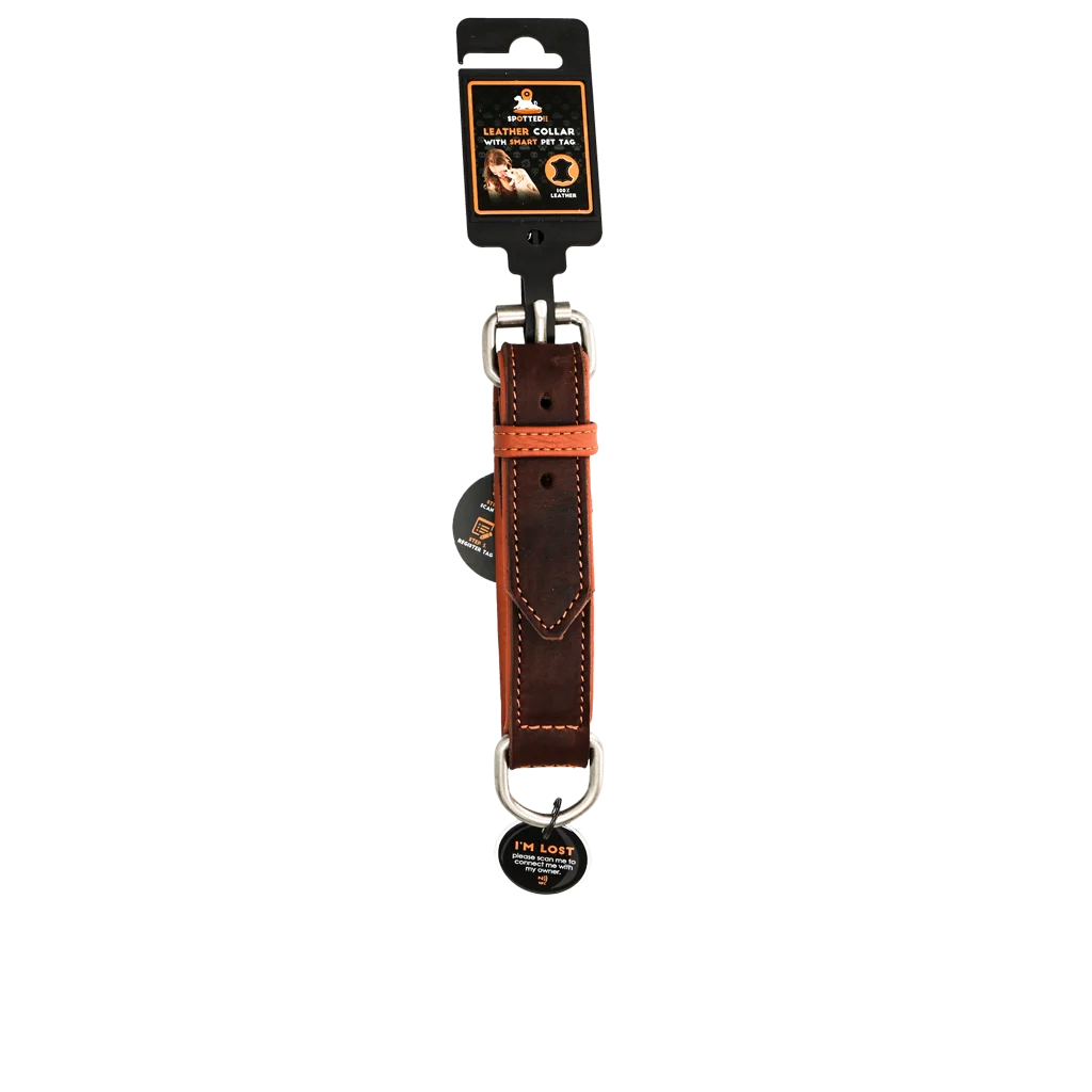 Lederhalsband für Hunde mit digitaler Hundemarke, 50 cm, Braun – Spotted! Pro – Bild 3