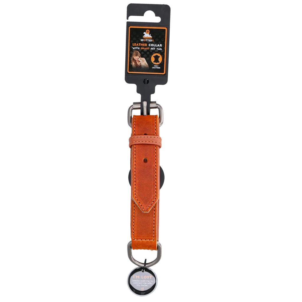 Lederhalsband für Hunde mit digitaler Hundemarke, 45 cm, Cognac – Spotted! Pro – Bild 4