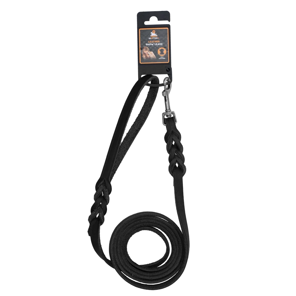 Showleine für Hunde aus Leder mit Karabinerhaken, Schwarz, 180 cm x 12 mm – Spotted! Pro – Bild 2