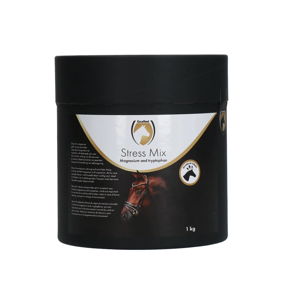 STRE01000E.png Stress Ergänzungsfutter für Pferde mit L Tryptophan und Magnesium, 1 kg – Excellent Horse No Stress Mix – Bild 1