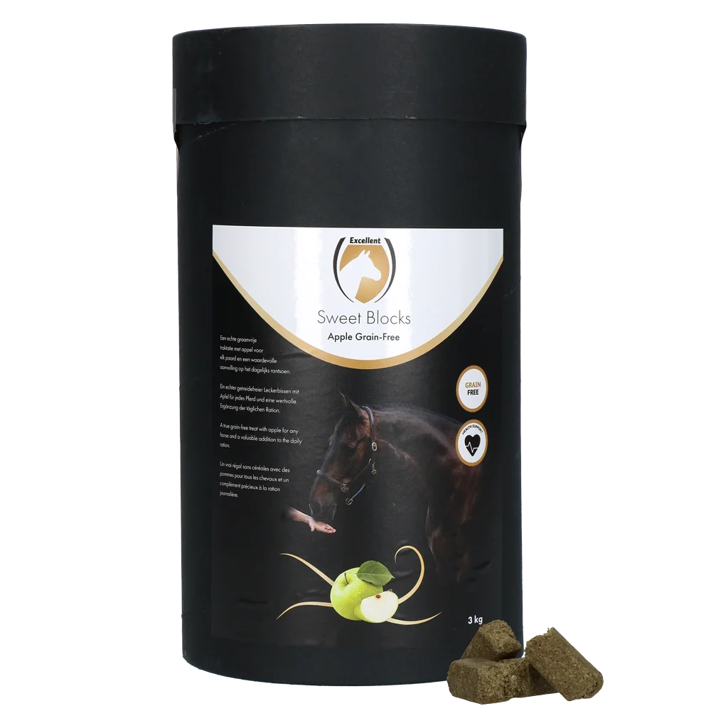 SWEE002AA.png Pferdeleckerlis mit Apfel, getreidefrei, 3 kg – Excellent Horse Sweet Blocks Grain-Free – Bild 1