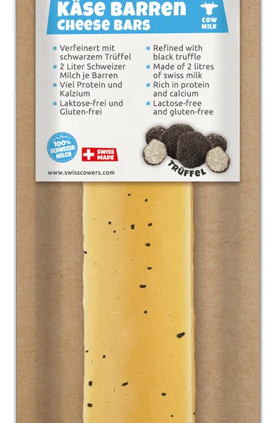Käsestick für Hunde mit schwarzer Trüffel, Größe L – SwissCowers Cheese Bars Truffle L