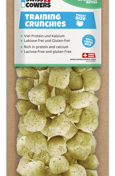 Trainingssnacks für Hunde aus Käse mit Grüntee, 30 Belohnungsstücke – SwissCowers Cheese Crunchies Training Energy Plus