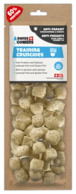 Käse Trainingssnacks für Hunde mit Schwarzkümmel und Kokosöl, 30 Belohnungen – SwissCowers Cheese Crunchies Training Anti-Parasite