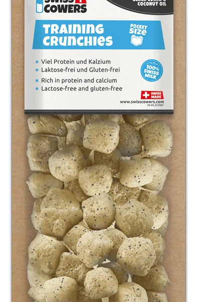 Käse Trainingssnacks für Hunde mit Schwarzkümmel und Kokosöl, 30 Belohnungen – SwissCowers Cheese Crunchies Training Anti-Parasite