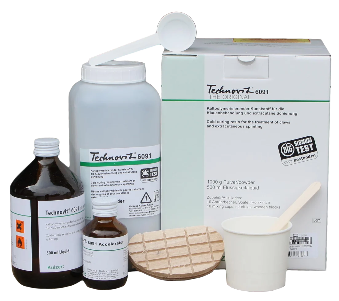 Klauenbehandlungsset mit Beschleuniger für 10 Behandlungen – Kulzer Technovit 6091 – Bild 1