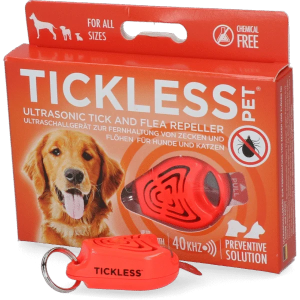 Gerät zur Abwehr von Zecken und Flöhen für Hunde und Katzen mit Ultraschall, Orange – Tickless Pet