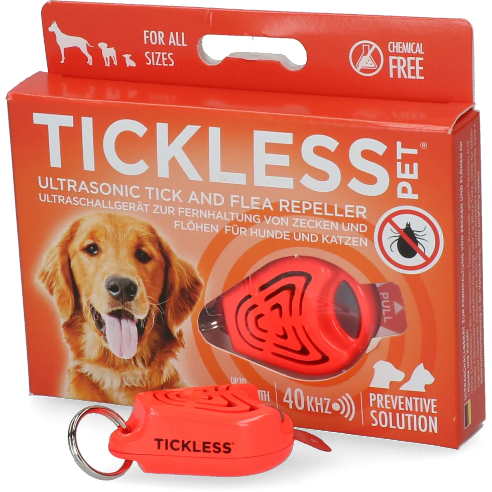 Gerät zur Abwehr von Zecken und Flöhen für Hunde und Katzen mit Ultraschall, Orange – Tickless Pet – Bild 1