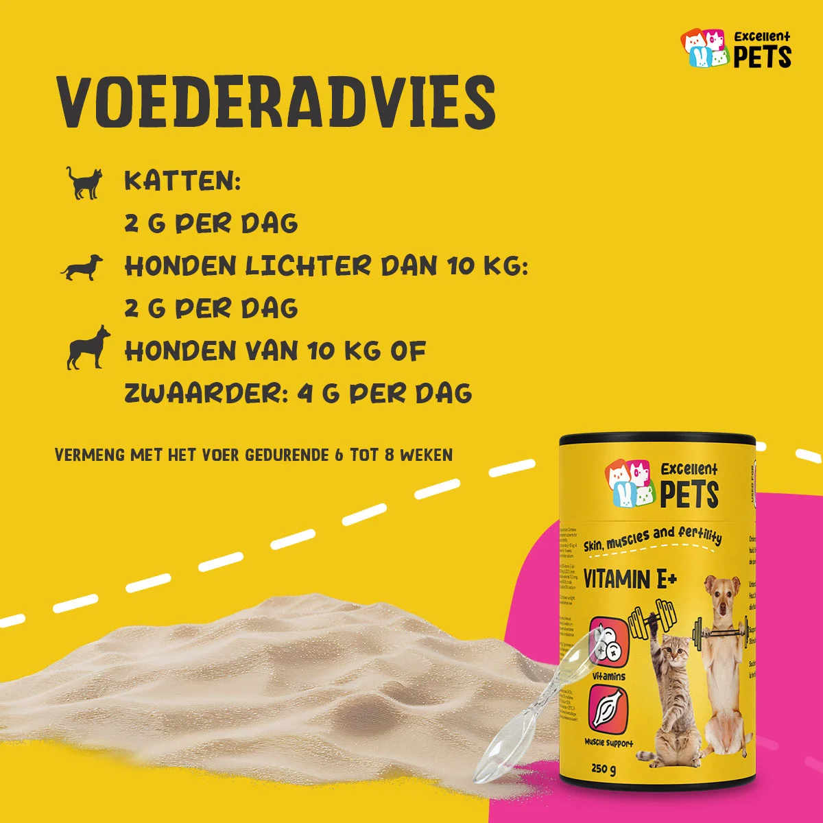 Ergänzungspulver für Hunde und Katzen mit Vitamin E und Selen, 250 g – Excellent Pets Vitamin E+ – Bild 2