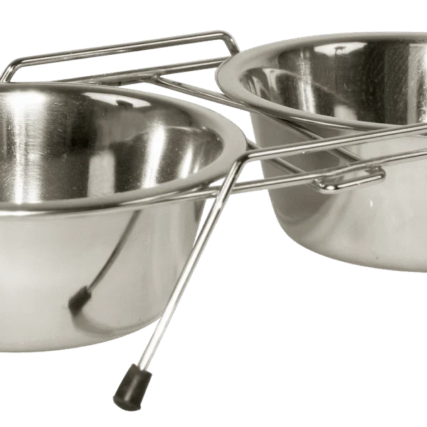 Doppelter Edelstahlnapf mit Gestell, 2 x 450 ml