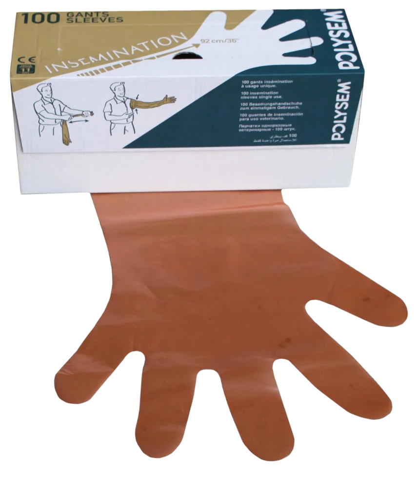 Vet-Einweghandschuh aus Polyethylen, Orange, 92 cm, 100 Stück – Bild 1