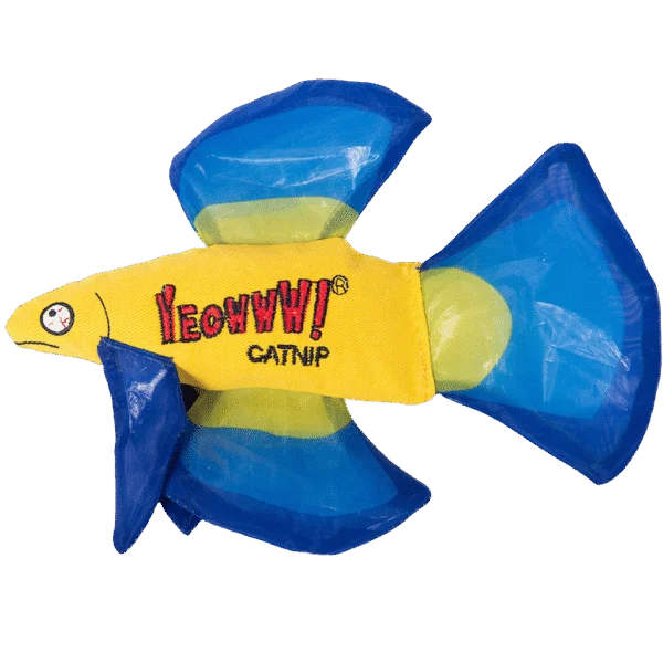 Spielfisch für Katzen mit Katzenminze und Knisperflossen, Blau, 17 x 12 cm – Yeowww! Mo Betta Fish