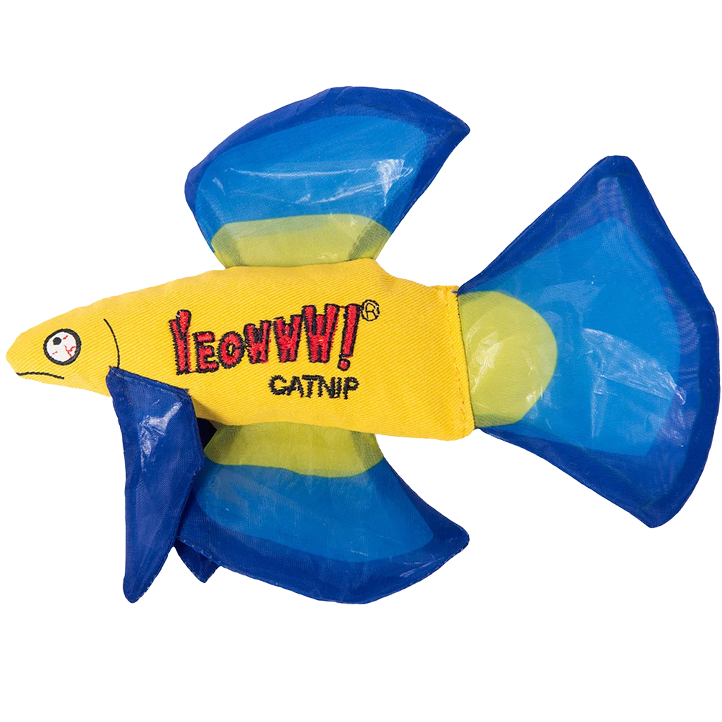 Spielfisch für Katzen mit Katzenminze und Knisperflossen, Blau, 17 x 12 cm – Yeowww! Mo Betta Fish – Bild 1