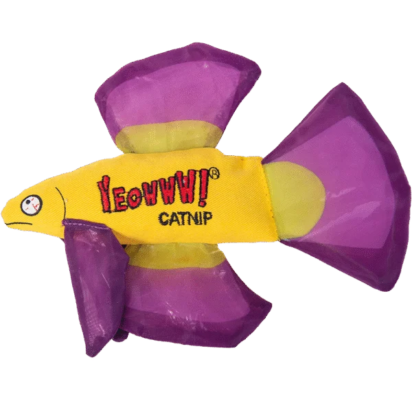 Katzenspielzeug Fisch mit Katzenminze und knisternden Flossen, Lila, 17 x 12 cm – Yeowww! Mo Betta Fish