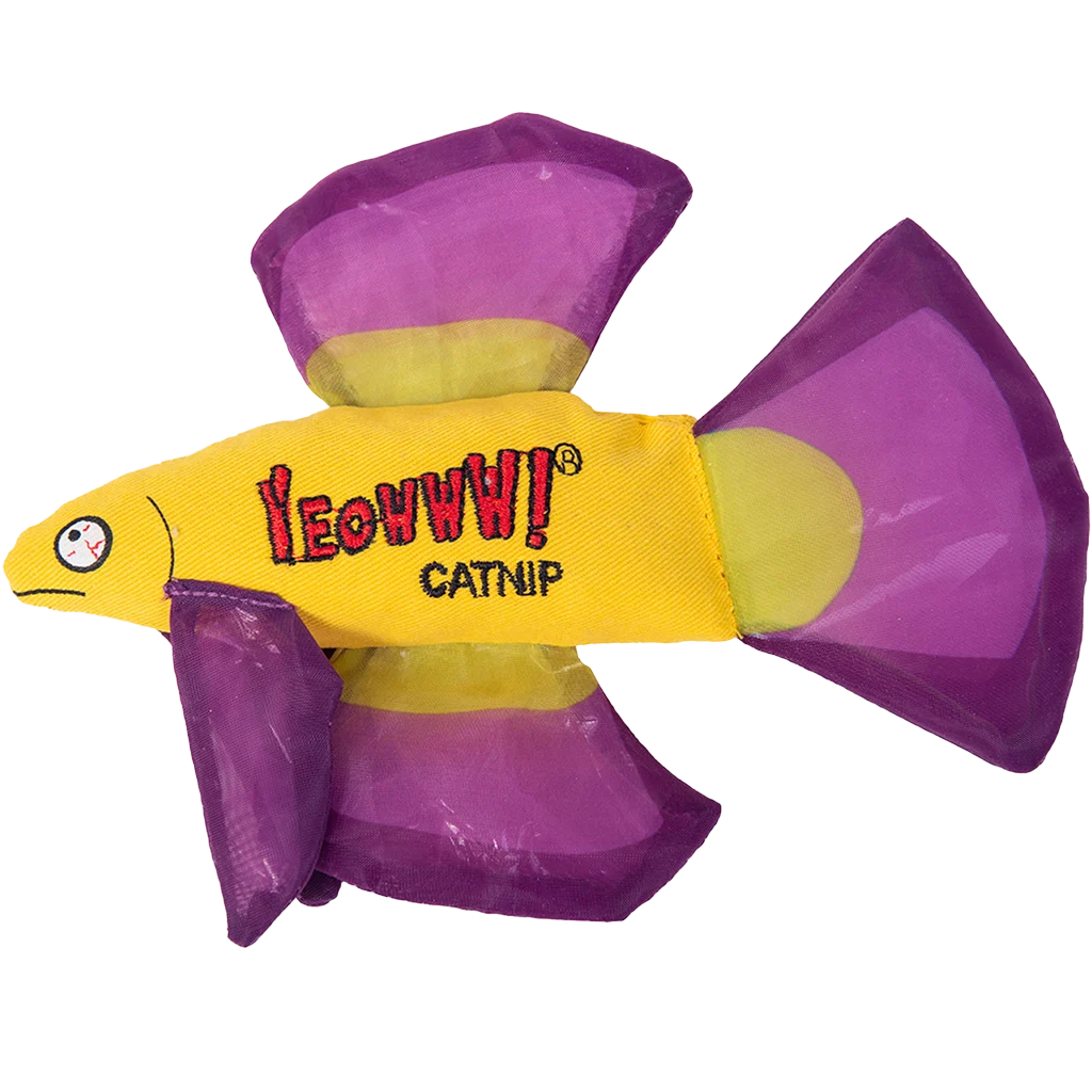 Katzenspielzeug Fisch mit Katzenminze und knisternden Flossen, Lila, 17 x 12 cm – Yeowww! Mo Betta Fish – Bild 1