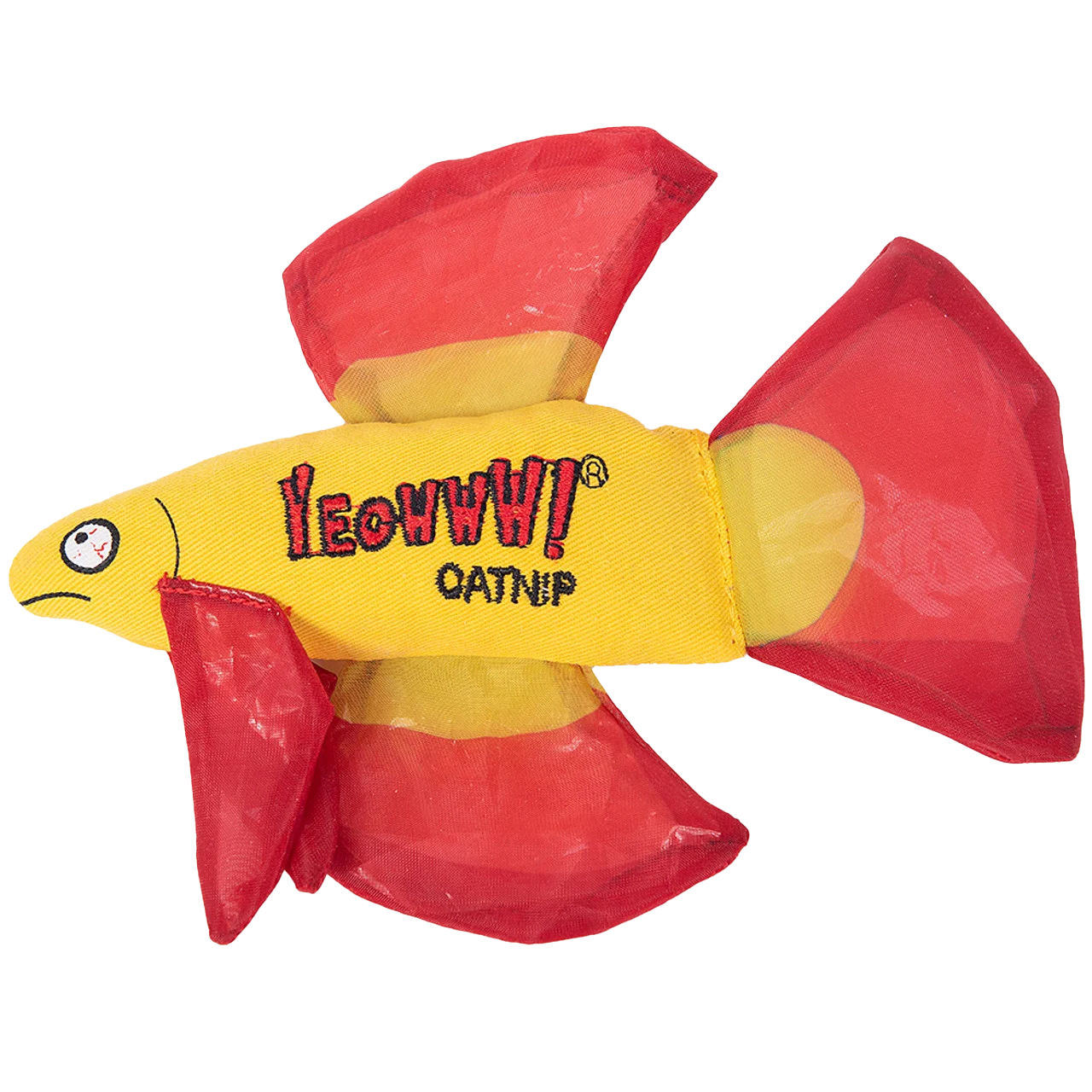 Katzenspielzeug Fisch mit Katzenminze und knisternden Flossen, Rot, 17 x 12 cm – Yeowww! Mo Betta Fish – Bild 1