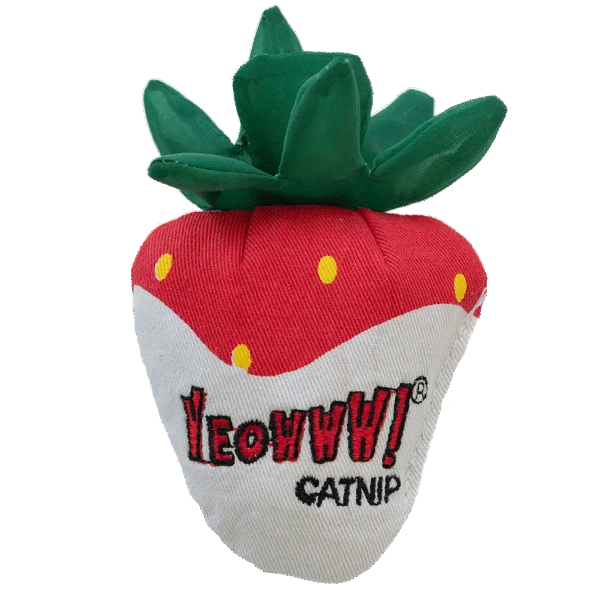 Katzenspielzeug Erdbeere mit Katzenminze und knisternden Blättern – Yeowww! Strawberry White Chocolate