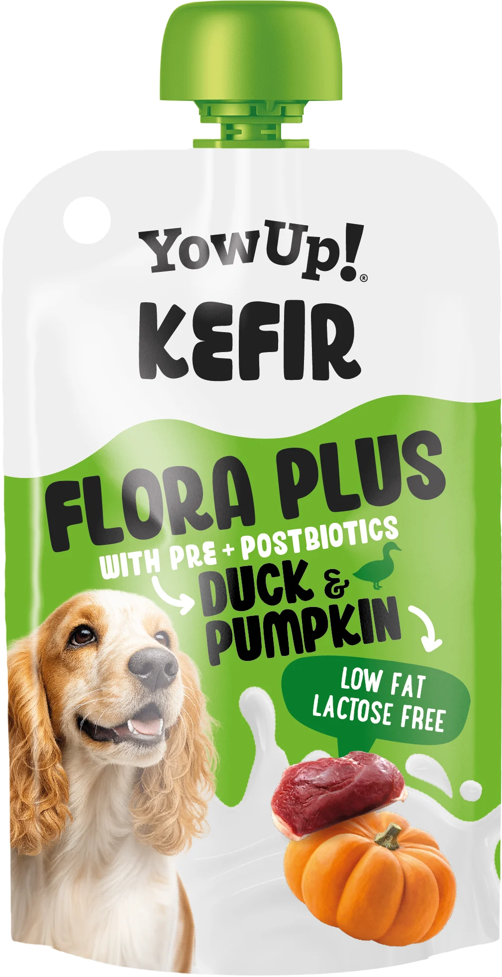 YOWUP130_Kefir-Pouch_Dog_Front_HD.png Kefir Snack für Hunde mit Ente und Kürbis – YowUp! Kefir – Bild 1