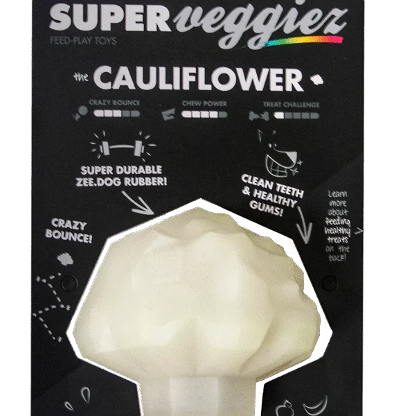 Hundespielzeug aus TPR mit Leckerliöffnung, schwimmfähig – Zee.dog Super Veggiez The Cauliflower
