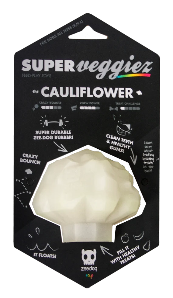 ZEED02267.png Hundespielzeug aus TPR mit Leckerliöffnung, schwimmfähig – Zee.dog Super Veggiez The Cauliflower – Bild 1