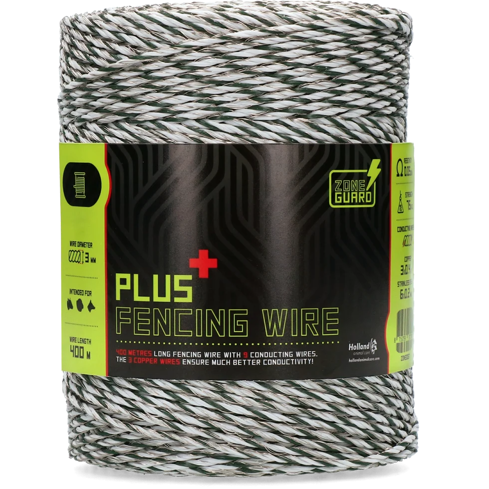 ZONE0067.png Weidezaunlitze 3 mm, Weiß mit Dunkelgrün, 400 m – ZoneGuard Plus – Bild 1