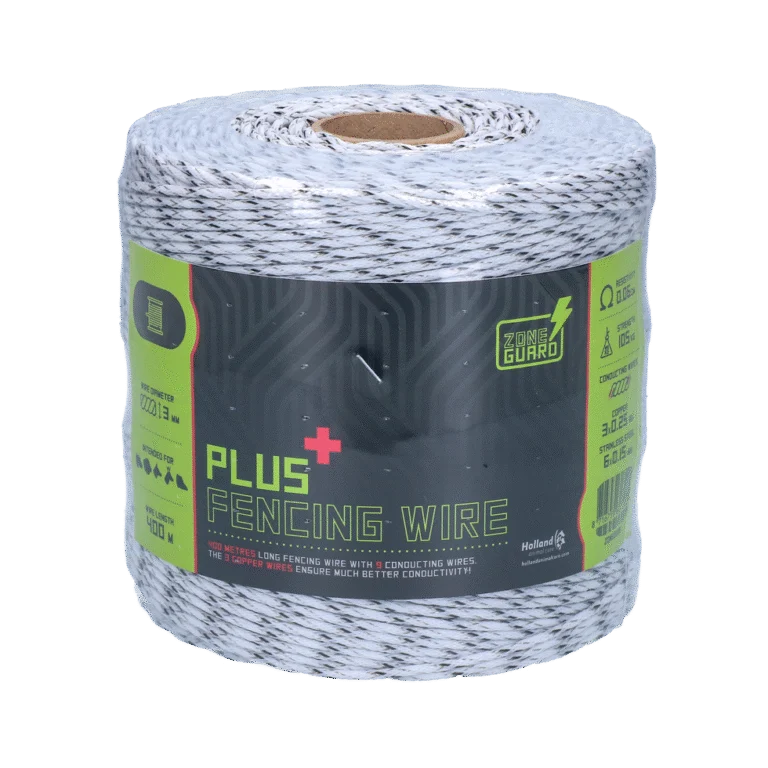 Elektrozaunlitze 3 mm, Weiß mit Schwarz, 400 m – ZoneGuard Plus