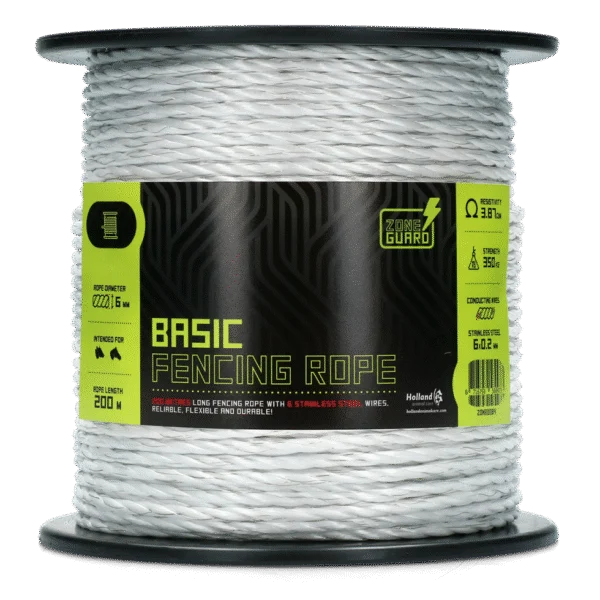 Weidezaunseil 6 mm Weiß mit 6 Edelstahlleitern, 200 m – ZoneGuard Basic