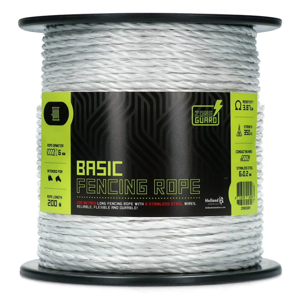 Weidezaunseil 6 mm Weiß mit 6 Edelstahlleitern, 200 m – ZoneGuard Basic – Bild 1