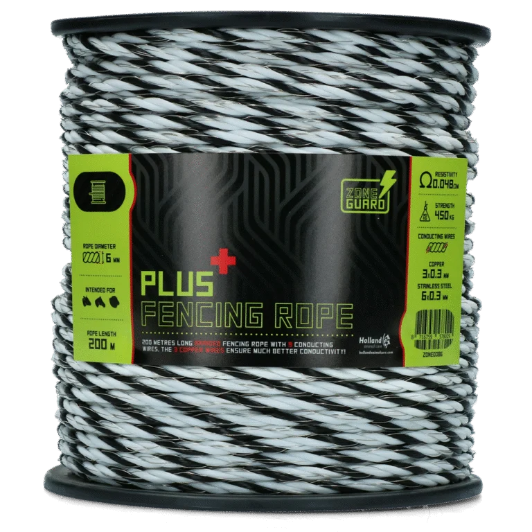 Weidezaunseil 6 mm Schwarz und Weiß mit 9 Leitern, 200 m – ZoneGuard Plus