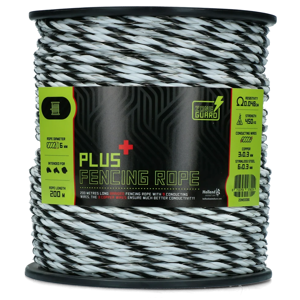 ZONE0086.png Weidezaunseil 6 mm Schwarz und Weiß mit 9 Leitern, 200 m – ZoneGuard Plus – Bild 1