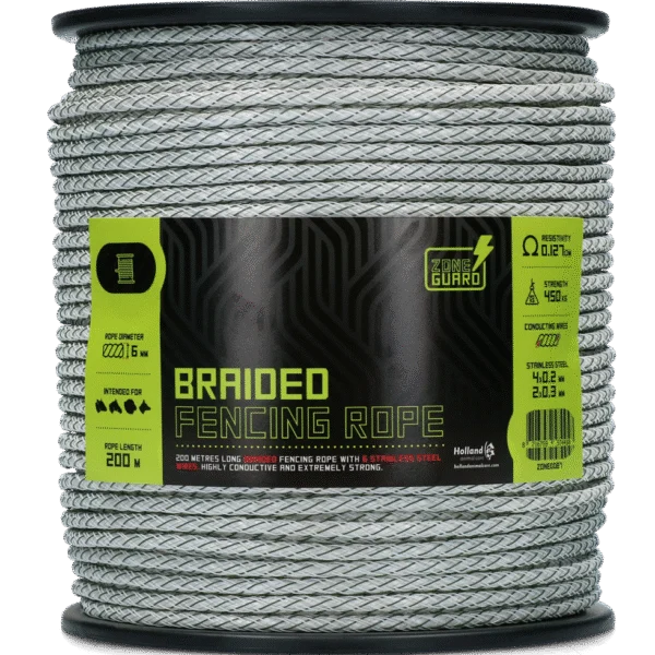 Geflochtenes Weidezaunseil 6 mm Weiß mit Grün, 200 m – ZoneGuard Koord PLUS